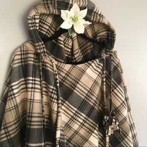 Tartan Hooded Fleece Pancho, Handmade & Sewn OS